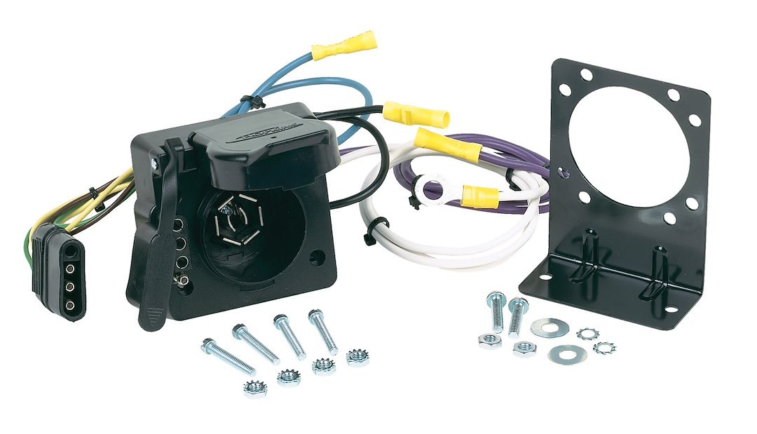 Hopkins Towing Solutions Trailer Wiring Connector Adapter, Multi Tow ®, 4 Flat to 4 Flat and 7-WAY Blade, With Bracket and Hardware, Bagged – 47185B