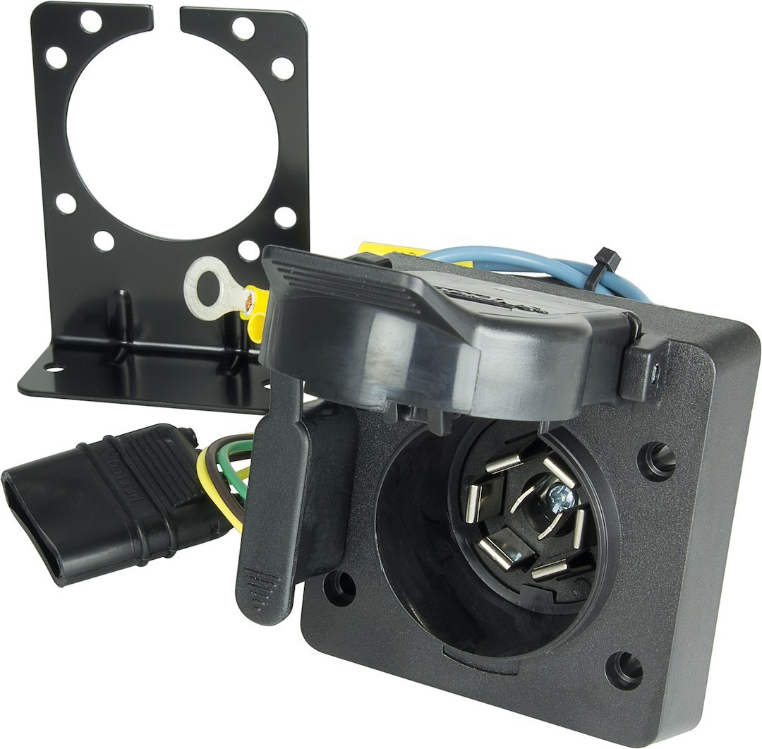 Hopkins Towing Solutions Trailer Wiring Connector Adapter, Multi Tow ®, 4 Flat to 4 Flat and 7-WAY Blade, With Bracket and Hardware, Bagged – 47185B
