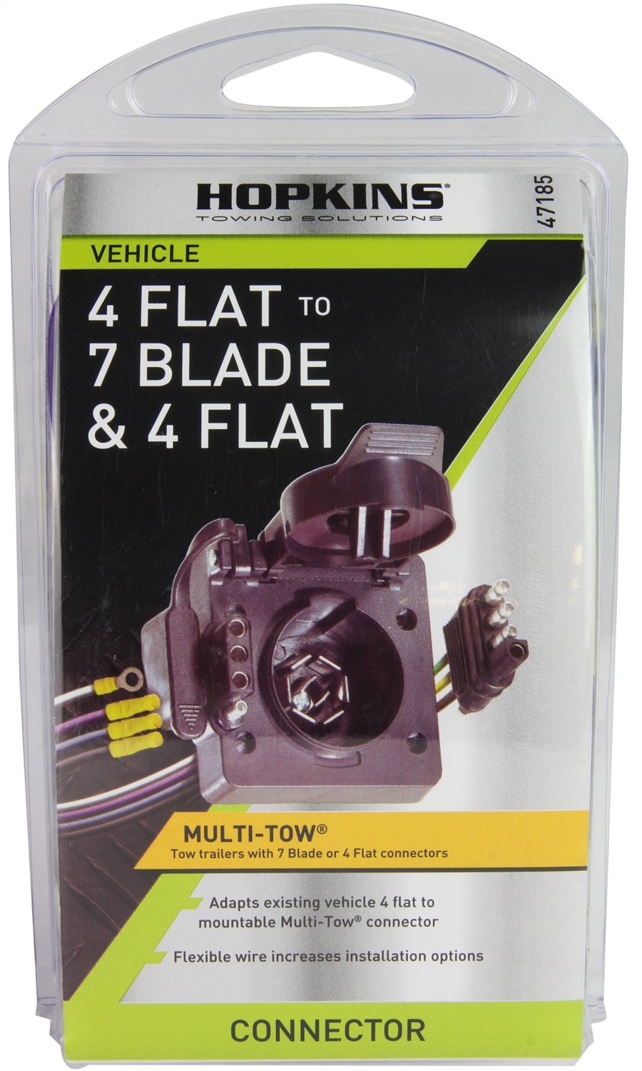 Hopkins Towing Solutions Trailer Wiring Connector Adapter, Multi Tow ®, 4 Flat to 4 Flat and 7-WAY Blade, With Bracket and Hardware, Bagged – 47185B