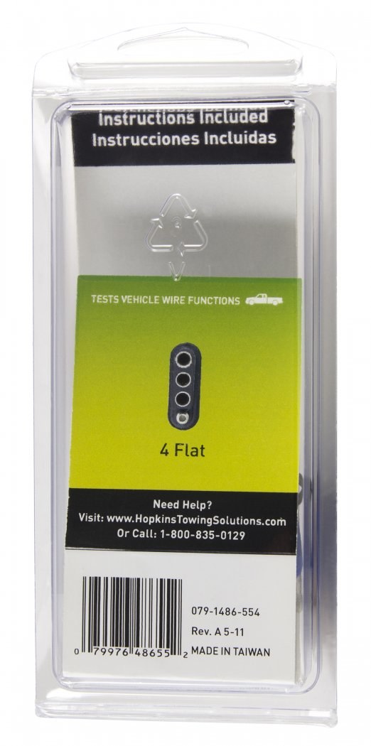 Hopkins Towing Solutions Trailer Wiring Circuit Tester, Fits 4 Wire Flat, Test Left/Right Turn/ Brake and Taillight, LED Indicator Light – 48655