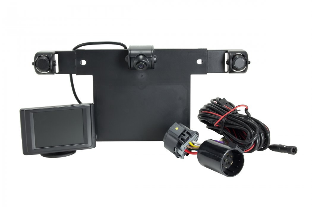 Hopkins Towing Solutions Backup Camera, Mounts Behind License Plate, 3-1/2 Inch Color Monitor, 3 Detection Zones/ Distance Meters – 50002