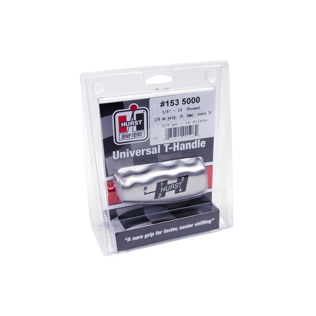 Hurst Inc. Manual Trans Shifter Knob, Threaded, SAE 3/8-16, T-Handle with Hurst Logo, Aluminum, Jam Nut – 1535000