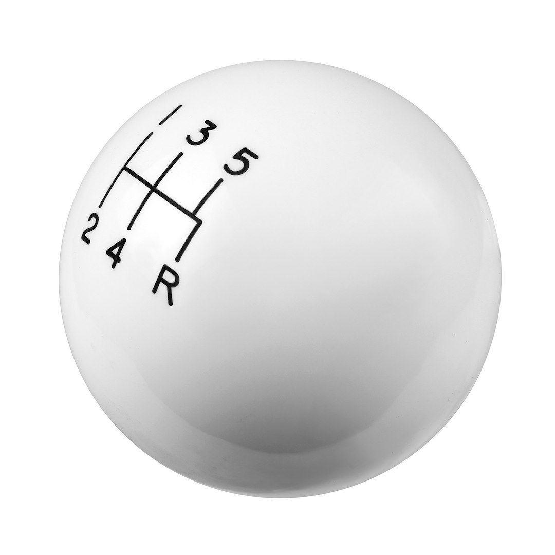 Hurst Inc. Manual Trans Shifter Knob, Threaded, 12MM X 1.75, Round with 5 Speed Pattern, White, High Strength Plastic, Jam Nut – 1630014