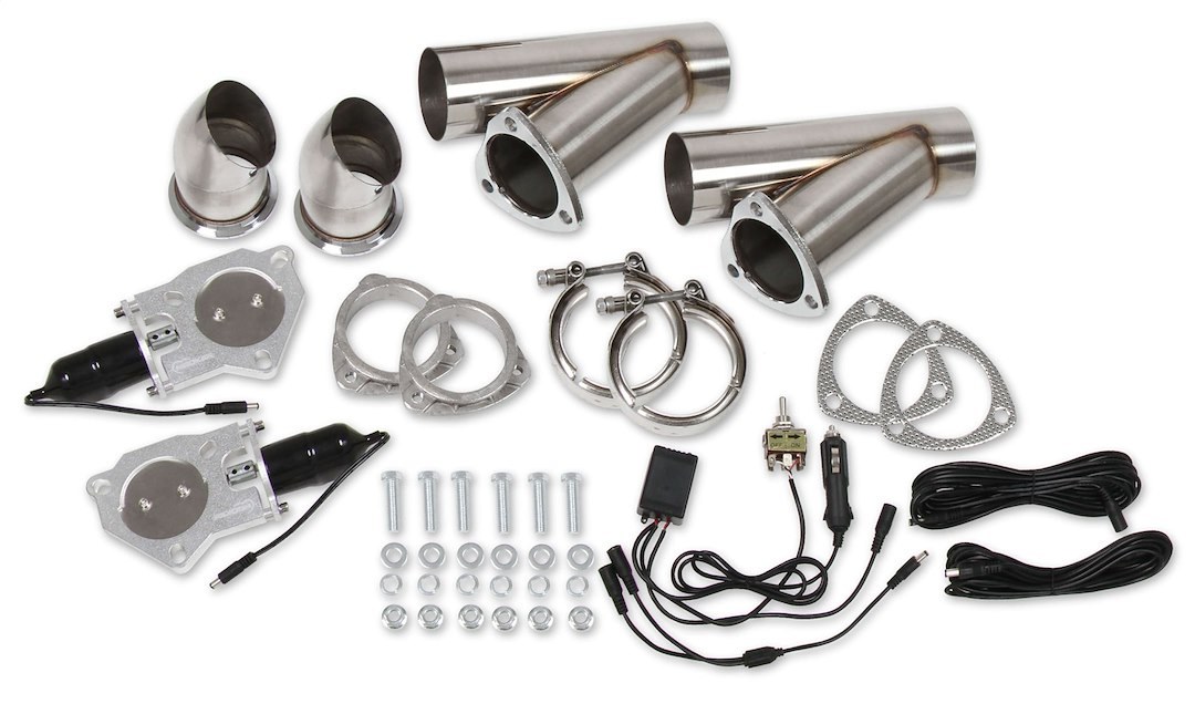 Hooker Exhaust Pipe Cutout, Electric Cut-Out, Stainless Steel, 2-1/2 Inch Inlet/ Outlet Diameter, Set of 2, With Y-Cable and Remote – 11051HKR