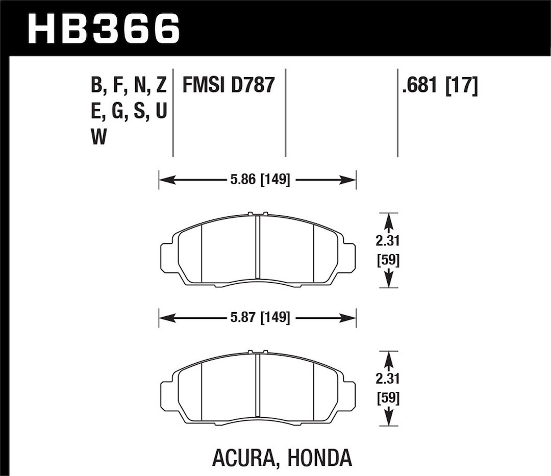 Hawk Brake Pad, Hps Series, Ferro-Carbon, 0.681 Thickness, Set of 4 – HB366F.681