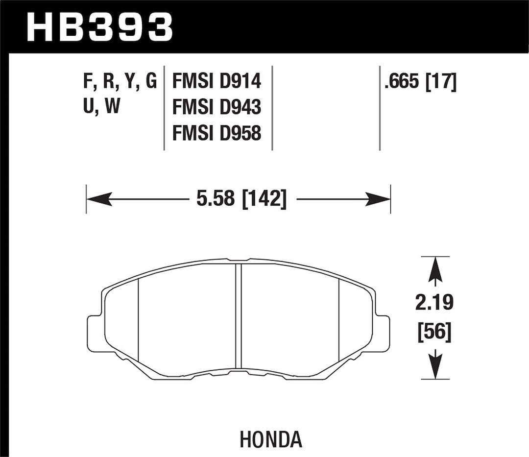 Hawk Brake Pad, Hps Series, Ferro-Carbon, 0.665 Thickness, Set of 4 – HB393F.665