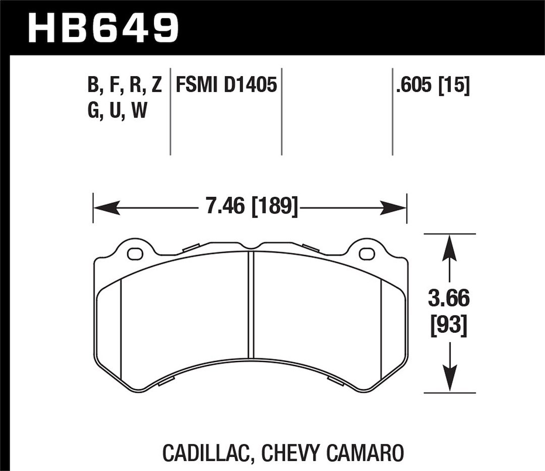 Hawk Brake Pad, Hps Series, Fmsi Number D1405, Ferro-Carbon, Set of 4 – HB649F.605