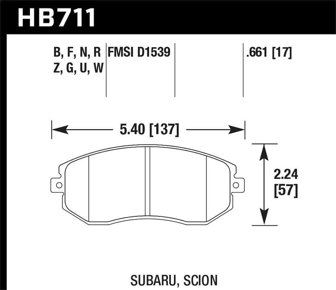 Hawk Brake Pad, Hp Plus, Fmsi Number D1539, Ferro-Carbon, Set of 4 – HB711N.661