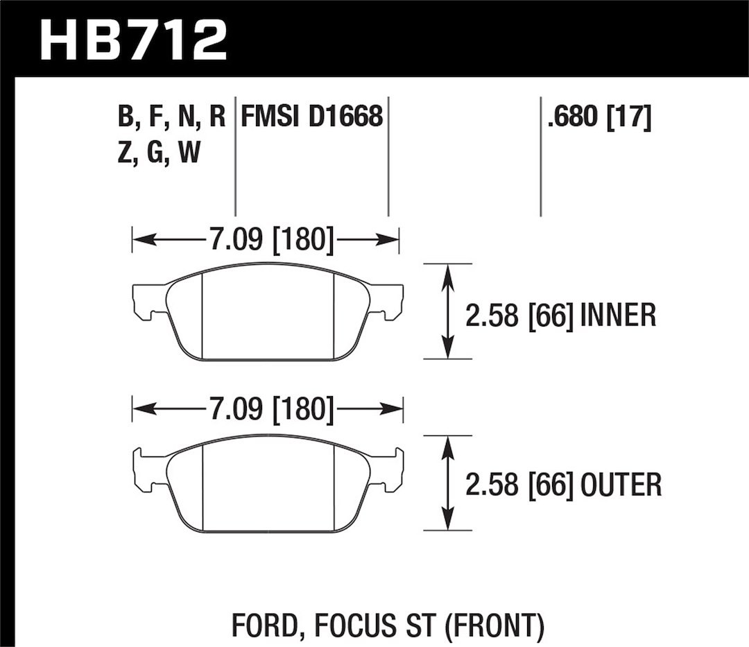 Hawk Brake Pad, Hps Series, Fmsi Number D1668, Ferro-Carbon, Set of 4 – HB712F.680
