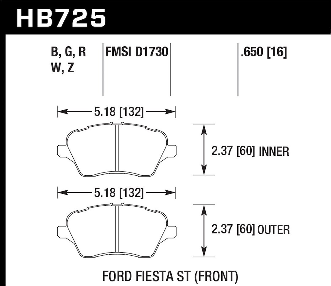 Hawk Brake Pad, High Performance Street 5.0, Fmsi Number D1730, Ferro-Carbon, Set of 4 – HB725B.650