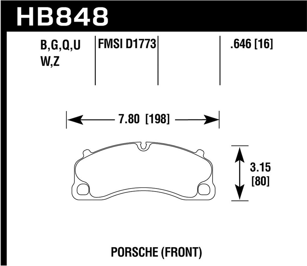 Hawk Brake Pad, Hp Plus, Fmsi Number D1773, 0.646 Inch Thickness, Set of 4 – HB848N.646