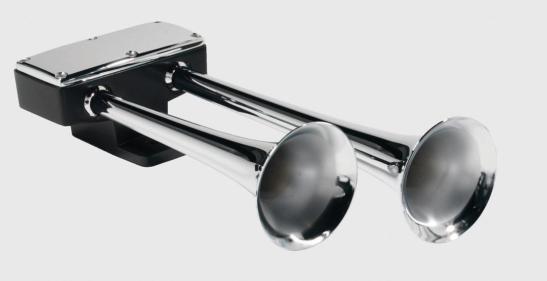 Hadley Horns Air Horn, Bully ®, Dual Tone, Round Trumpet, 15-1/2 Inch Length, Chrome Plated, Zinc, Horn Only – H00910CA