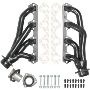 Hedman Exhaust Header, Shortie Style Chassis Exit, 1-1/2 Inch Diameter Primary Tubes, 2-1/2 Inch Collectors, Square Port, Natural Steel – 88400