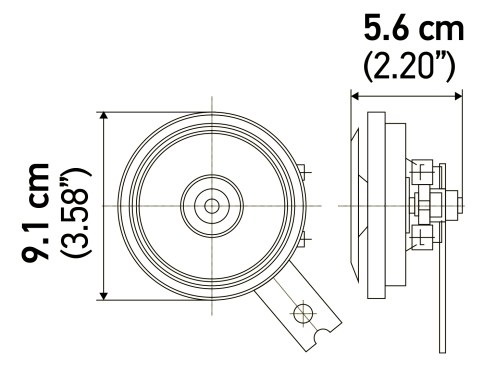 Hella Horn, S92 Series, One 435 Hertz High-Tone Disc Horn/ One 335 Hertz Low-Tone Disc Horn, 113 Decibels, 24 Volt, 72 Watt – 002768821