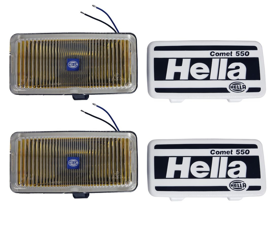 Hella Driving/ Fog Light, Model 550, 55 Watts, Fog Beam, Clear Halogen Bulb, Amber Lens, Black Housing, Surface Mount – 005700681