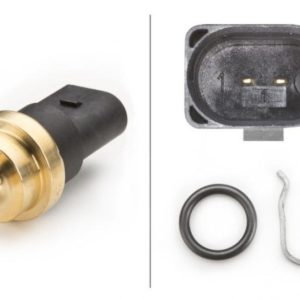 Hella Coolant Temperature Sensor, 12 Volt, 2 Pin Terminal, Push-IN Mount, Black, With Gasket/ Seal, Ntc Sensor – 009309331