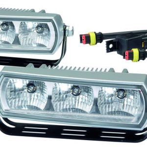 Hella Daytime Running Light – LED, Chrome Rectangular Housing, Clear Lens, LED Bulb, Set of 2 – 009496801