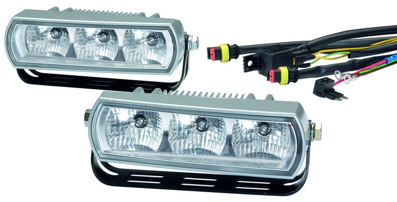 Hella Daytime Running Light – LED, Chrome Rectangular Housing, Clear Lens, LED Bulb, Set of 2 – 009496801