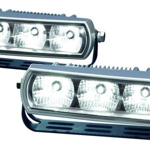 Hella Daytime Running Light – LED, Chrome Rectangular Housing, Clear Lens, LED Bulb, Set of 2 – 009496801