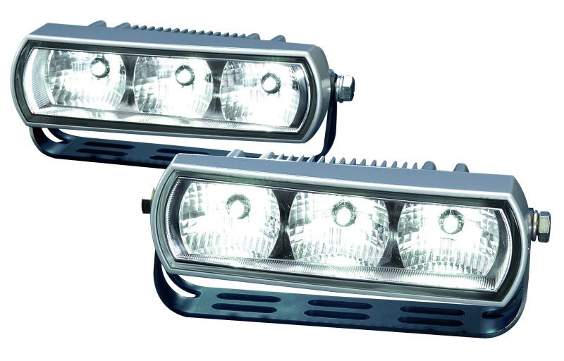 Hella Daytime Running Light – LED, Chrome Rectangular Housing, Clear Lens, LED Bulb, Set of 2 – 009496801