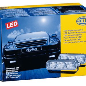 Hella Daytime Running Light – LED, Chrome Rectangular Housing, Clear Lens, LED Bulb, Set of 2 – 009496801