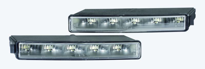 Hella Daytime Running Light – LED, Black Rectangular Housing, Clear Lens, LED Bulb, Set of 2 – 010043801