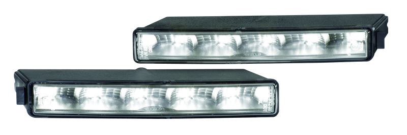 Hella Daytime Running Light – LED, Black Rectangular Housing, Clear Lens, LED Bulb, Set of 2 – 010043801