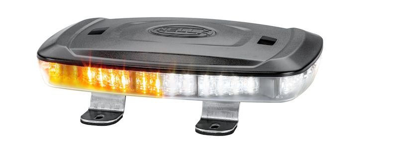 Hella Warning Light, 10 Inch Length, Mini Bar, Bolt-On Mount, LED Strobe, Clear Lens, 70 Watt Bulb, Amber/ White Bulb – 014566411