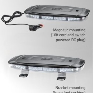 Hella Warning Light, 10 Inch Length, Mini Bar, Bolt-On Mount, LED Strobe, Clear Lens, 70 Watt Bulb, Amber/ White Bulb – 014566411