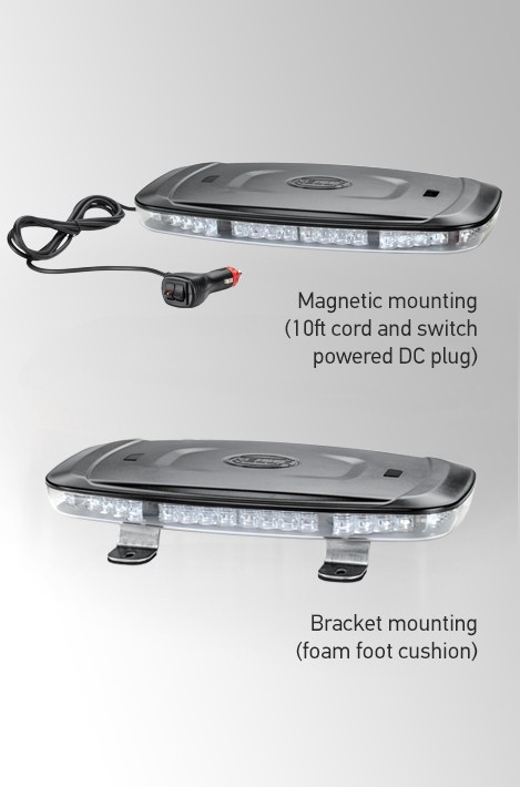 Hella Warning Light, 10 Inch Length, Mini Bar, Bolt-On Mount, LED Strobe, Clear Lens, 70 Watt Bulb, Amber/ White Bulb – 014566411