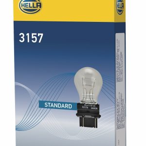 Hella Brake Light Bulb, 3157 Halogen, Clear Bulb, 27/ 7 Watts, Box of 10 – 3157