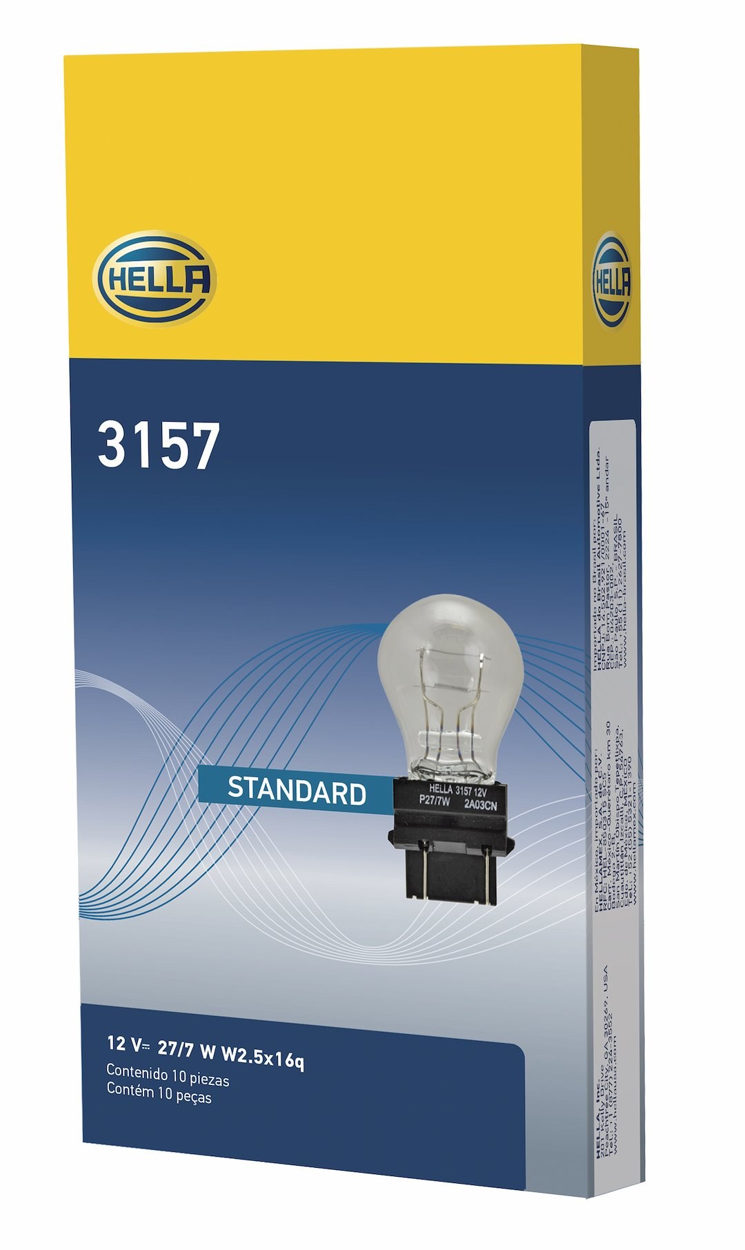 Hella Brake Light Bulb, 3157 Halogen, Clear Bulb, 27/ 7 Watts, Box of 10 – 3157
