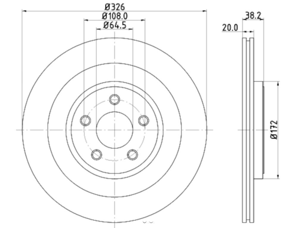 Hella Brake Rotor, Vented, One Piece Design, Wheel Bolt Pattern 5 X 108 Millimeter – 355115582