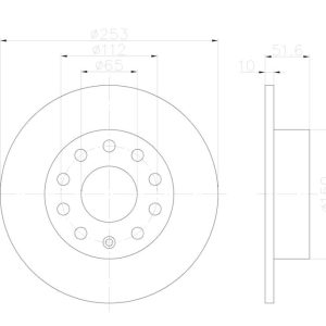 Hella Brake Rotor, Solid, One Piece Design, Wheel Bolt Pattern 10 X 112 Millimeter – 355122612