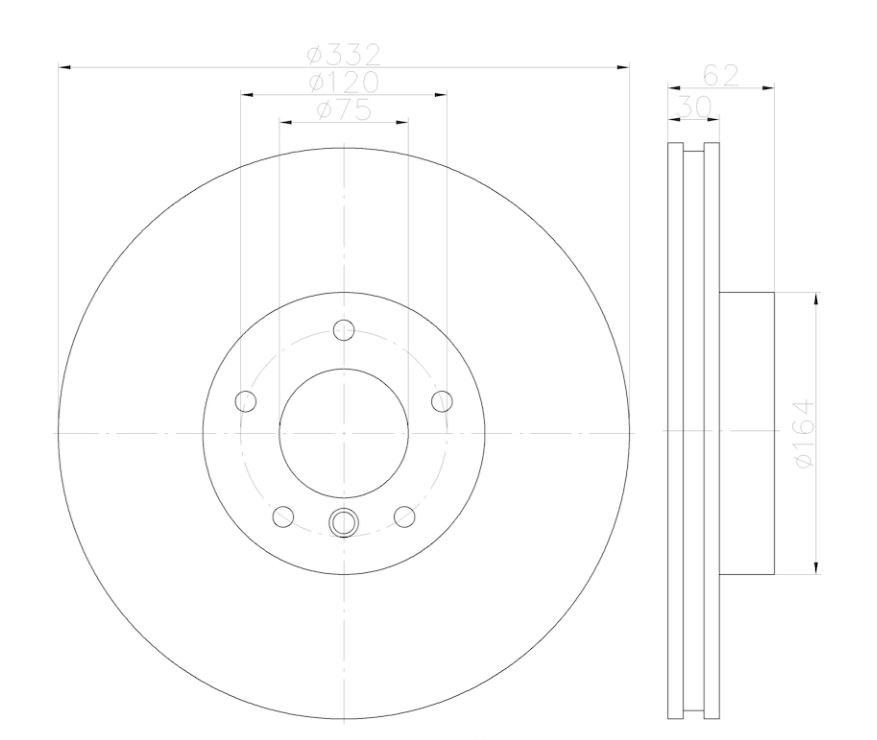 Hella Brake Rotor, Vented, One Piece Design, Wheel Bolt Pattern 6 X 112 Millimeter – 355122892