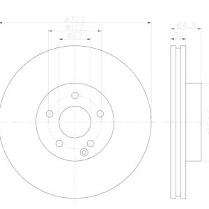 Hella Brake Rotor, Vented, One Piece Design, Wheel Bolt Pattern 6 X 112 Millimeter – 355122952