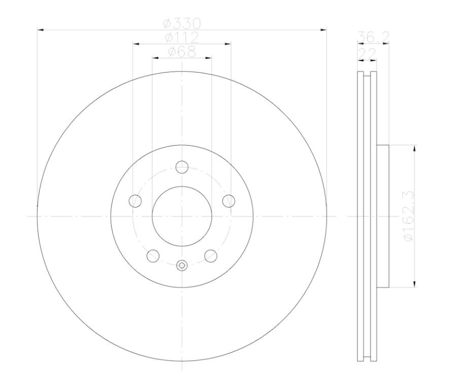 Hella Brake Rotor, Vented, One Piece Design, Wheel Bolt Pattern 6 X 112 Millimeter – 355123142