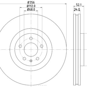 Hella Brake Rotor, Pagid, Vented, One Piece Design, Wheel Bolt Pattern 5 X 112 Millimeter – 355129371