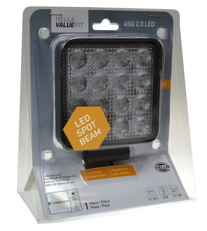 Hella Work Light, Valuefit, For Transport, 4.2 Inch Square, Long Range Pedestal Mount, 25 Watts/ 2000 Measured Lumens – 357106012