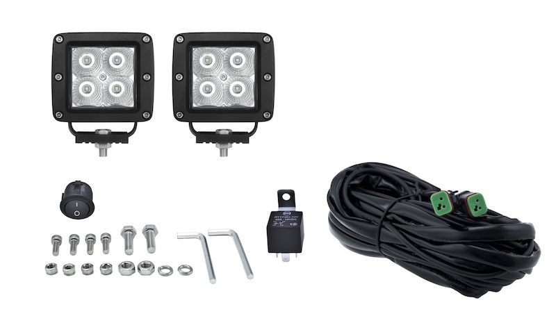 Hella Driving/ Fog Light, Optilux ®, LED Bulb, 4 LED Clear Bulb, 3.2 Inch Square, 12 Watt, Spot Beam, Clear Lens, Black Aluminum Housing – 357204821