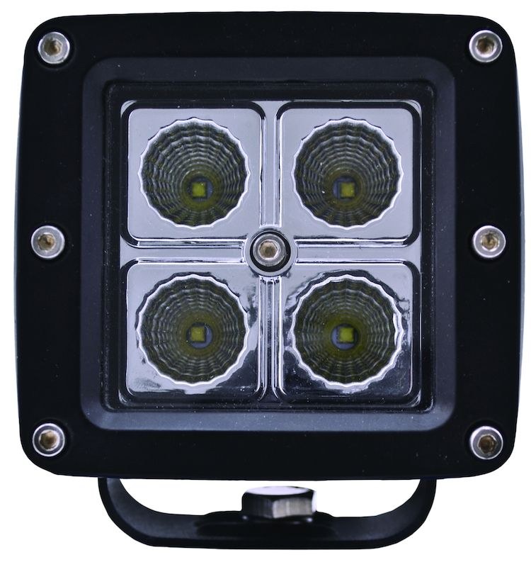 Hella Driving/ Fog Light, Optilux ®, LED Bulb, 4 LED Clear Bulb, 3.2 Inch Square, 12 Watt, Spot Beam, Clear Lens, Black Aluminum Housing – 357204821