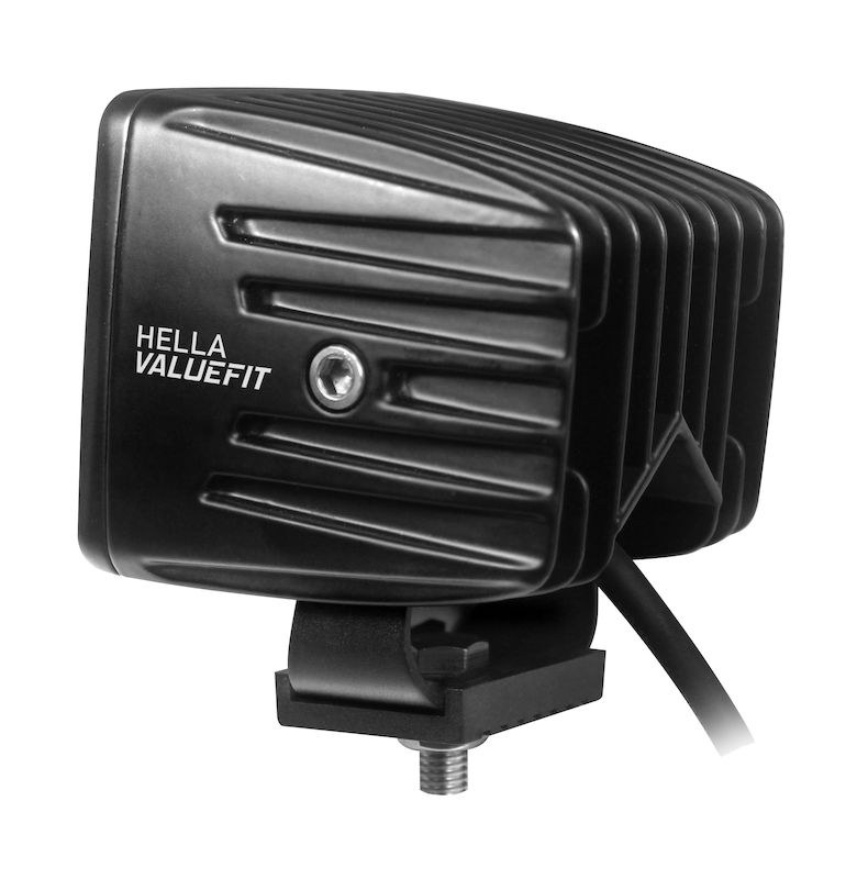 Hella Driving/ Fog Light, Optilux ®, LED Bulb, 4 LED Clear Bulb, 3.2 Inch Square, 12 Watt, Spot Beam, Clear Lens, Black Aluminum Housing – 357204821