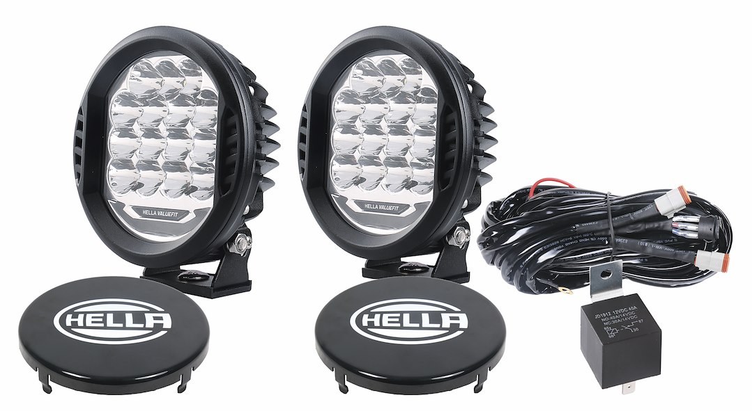 Hella Driving/ Fog Light, Valuefit 500, LED Bulb, Clear Bulbs, Round, 22.5 Watt Per Light, Driving Beam, 2100 Lumens, Clear Lens – 358117171
