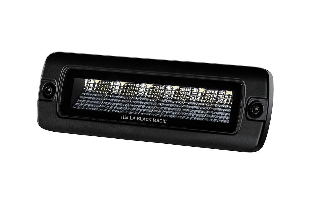 Hella Light Bar, Black Magic ®, LED, 7.7 Inch Length, 6 Clear Bulb, 30 Watt/ 2.6 Amp at 12 Volt/ 1.3 Amp at 24 Volt, Flood Beam – 358176221