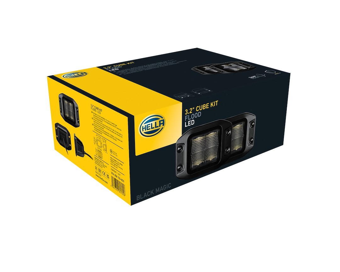Hella Driving/ Fog Light, Black Magic ®, LED Bulb, 4 LED Bulbs, 3.2 Inch Width X 3.3 Inch Height X 2.7 Inch Depth Rectangular – 358176831