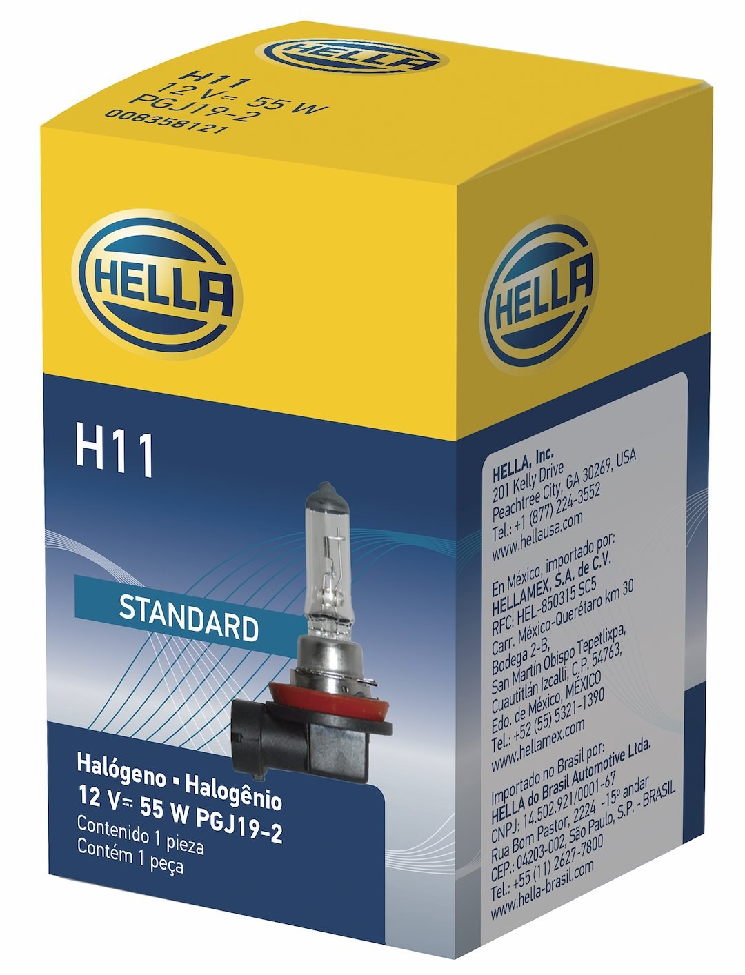 Hella Headlight Bulb, H11, Halogen Bulb, 55 Watt, 12 Volt, White Beam Color, 1350 Lumens, 3200K Light Color Temperature, Single – H11