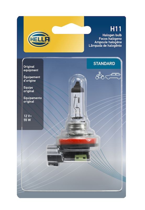 Hella Headlight Bulb, Standard Series, H11, Halogen Bulb, 55 Watt, 12 Volt, 1350 Lumens, Single, Blister Pack, DOT/ Ece Approved – H11SB