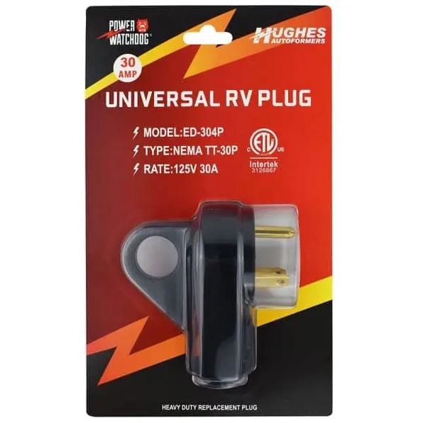 Hughes Auto Power Cord Plug End, Replacement Plug, 30 Amps, Male Ends, With Plug Head Handle Grip, Black – 30APLUG