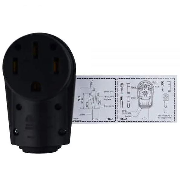 Hughes Auto Power Cord Plug End, Replacement Plug, 50 Amps, Female Ends, With Plug Head Handle Grip, Black – 50ASOCKET