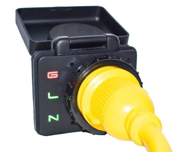 Hughes Auto Power Inlet Port, Safeview™, Manual Power Disconnect, 30 Amp, 125 Volt, Black, Nickel Plated Contacts, Twist Lock Design – SV30API